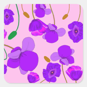 Pegatina Cuadrada Poppy (Papaver somniferum) Lilac