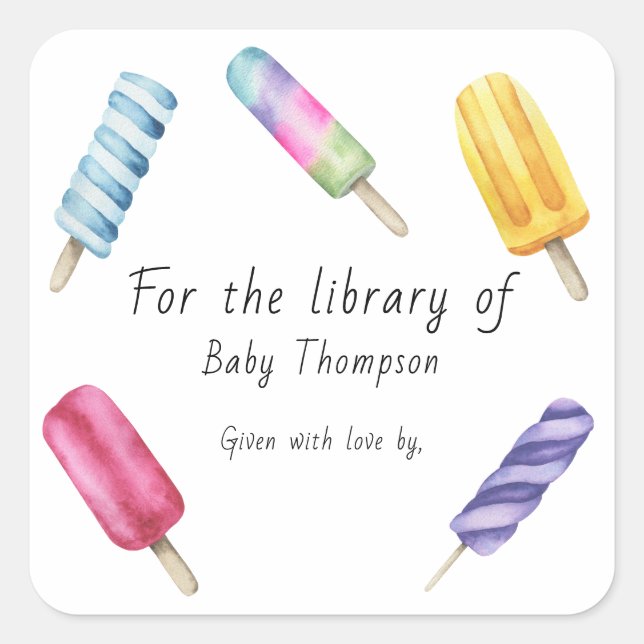 Pegatina Cuadrada Popsicle acuarela Para la biblioteca de (Anverso)