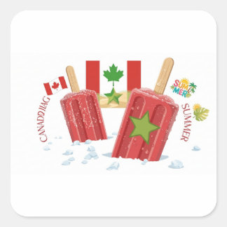 Pegatina Cuadrada Popsicle cuadrado de verano de Canadá y Marruecos