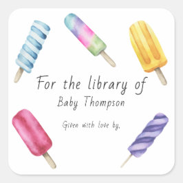 Pegatina Cuadrada Popsicle de acuarela para la biblioteca de