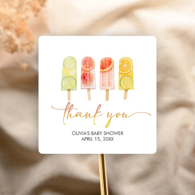 Pegatina Cuadrada Popsicle Ready to Pop Baby Shower (Popsicle Baby Shower Sticker)
