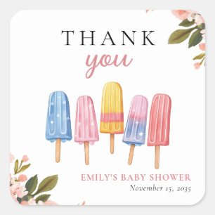 Pegatina Cuadrada Popsicle Ready to Pop Baby Shower