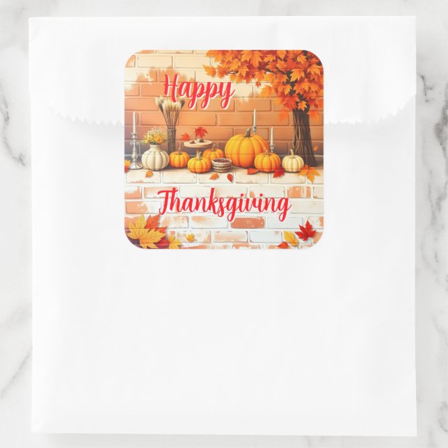 Pegatina Cuadrada Popular Happy Thanksgiving Beautiful Fall (Bolso)