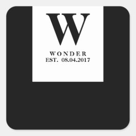 Pegatina Cuadrada Popular Monogram black minimalist Wedding 
