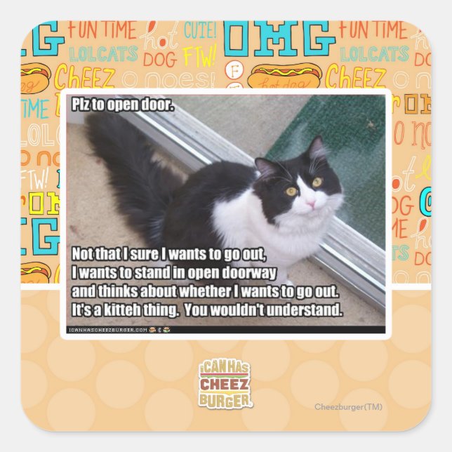 Pegatina Cuadrada Por favor, abra la puerta (Anverso)