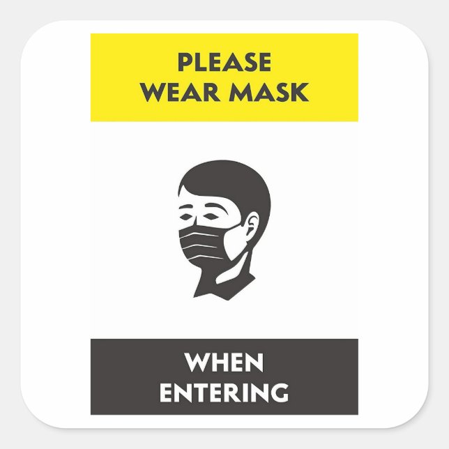Pegatina Cuadrada Por favor, utilice máscara facial al entrar (Anverso)