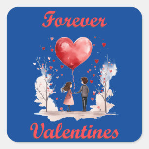 Pegatina Cuadrada ¡Por siempre San Valentín!