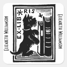Pegatina Cuadrada Porcino Vintage Ex Libris Bookplate Monograma
