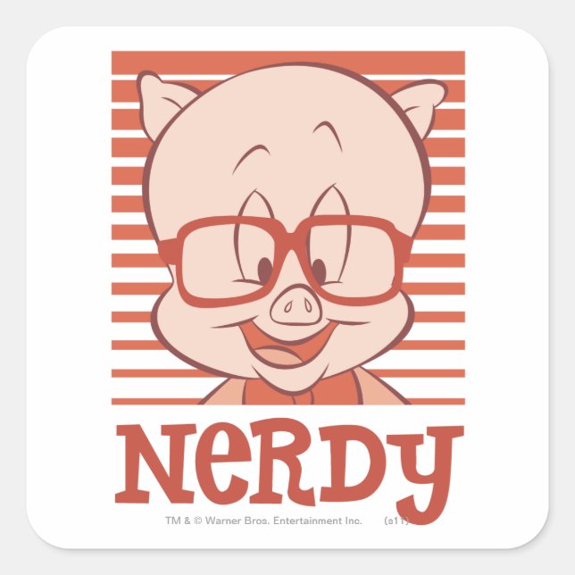 Pegatina Cuadrada Porky - Nerdy (Anverso)