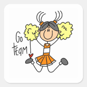 Pegatina Cuadrada Porrista del equipo naranja Go Team