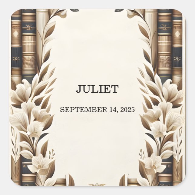 Pegatina Cuadrada Portada del Club del Libro Retro de Inglés Antiguo (Anverso)