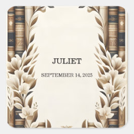 Pegatina Cuadrada Portada del Club del Libro Retro de Inglés Antiguo