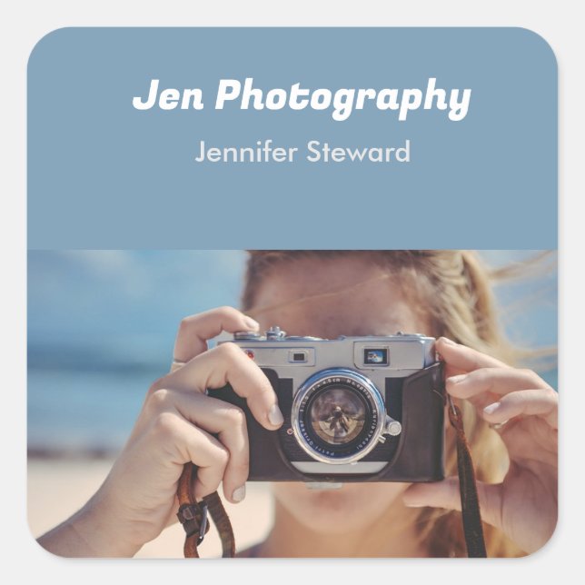 Pegatina Cuadrada Portátil de espiral azul foto personalizado (Anverso)