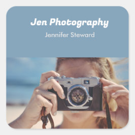 Pegatina Cuadrada Portátil de espiral azul foto personalizado