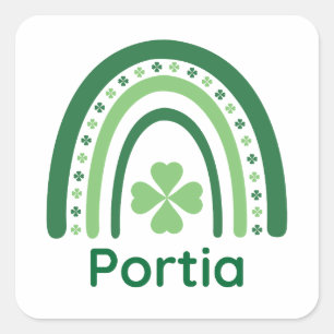 Pegatina Cuadrada Portia Name Clover Boho Rainbow