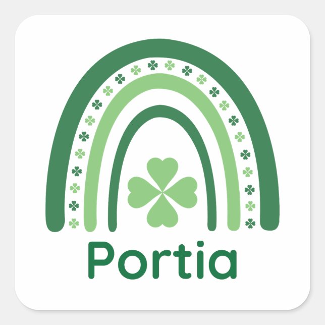 Pegatina Cuadrada Portia Name Clover Boho Rainbow (Anverso)