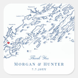 Pegatina Cuadrada Portland Casco Bay Map Navy Wedding Favor