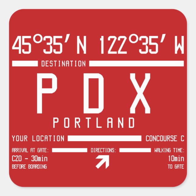 Pegatina Cuadrada Portland Oregon International Ariport Code IATA (Anverso)