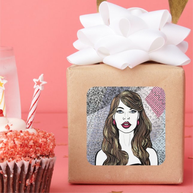 Pegatina Cuadrada portrait d’une fille aux longs cheveux bruns (Fiesta)