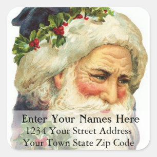 Pegatina Cuadrada Portrait of Father Christmas Vintage Address Label