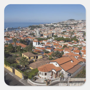 Pegatina Cuadrada Portugal, Isla de Madeira, Funchal. Teleférico