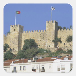 Pegatina Cuadrada Portugal, Lisboa. Castelo de São Jorge.