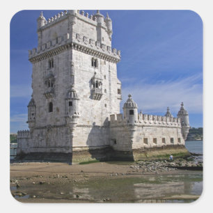 Pegatina Cuadrada Portugal, Lisboa. Torre Belem, un mundo de la UNES