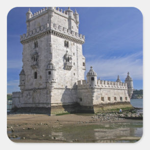 Pegatina Cuadrada Portugal, Lisboa. Torre Belem, un mundo de la UNES