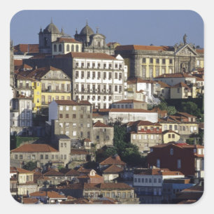 Pegatina Cuadrada Portugal, Oporto (Porto). Casas históricas y