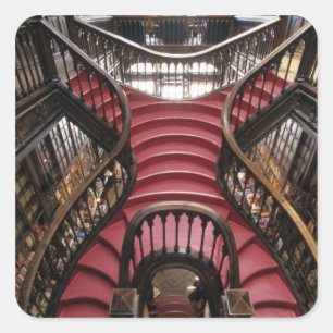 Pegatina Cuadrada Portugal, Oporto (Porto). Escaleras en histórico