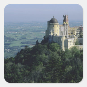 Pegatina Cuadrada Portugal, Sintra, Palacio de Pena, en la cima de S