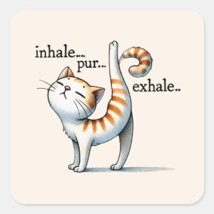 Pegatina Cuadrada Pose de yoga para gato - Inhale - Pur - Exhale