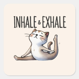 Pegatina Cuadrada Pose de yoga para gato - Inhale y exhale