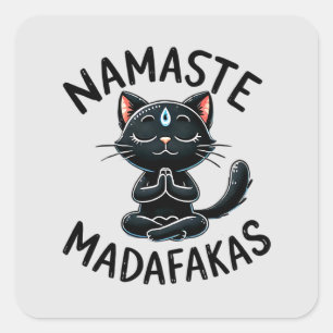Pegatina Cuadrada Pose de yoga para gato - Namaste Madafakas