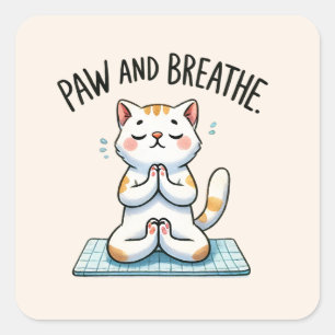 Pegatina Cuadrada Pose de yoga para gato - Paw y Breathe