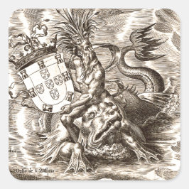 Pegatina Cuadrada Poseidón en el mar