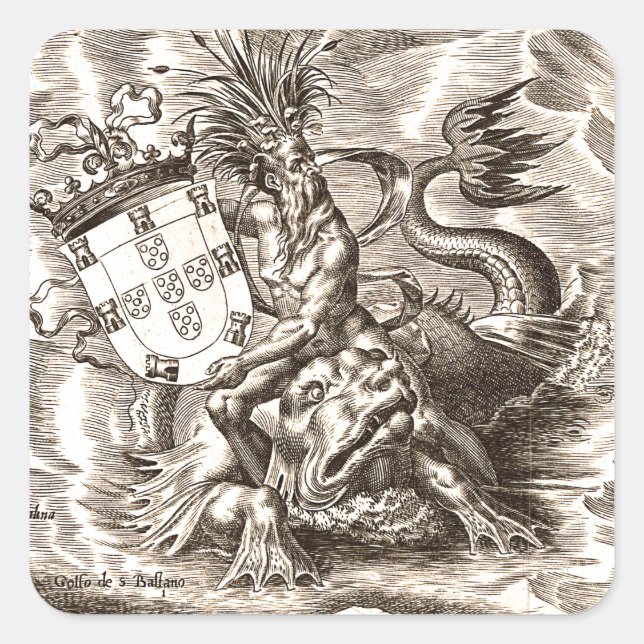 Pegatina Cuadrada Poseidón en el mar (Anverso)