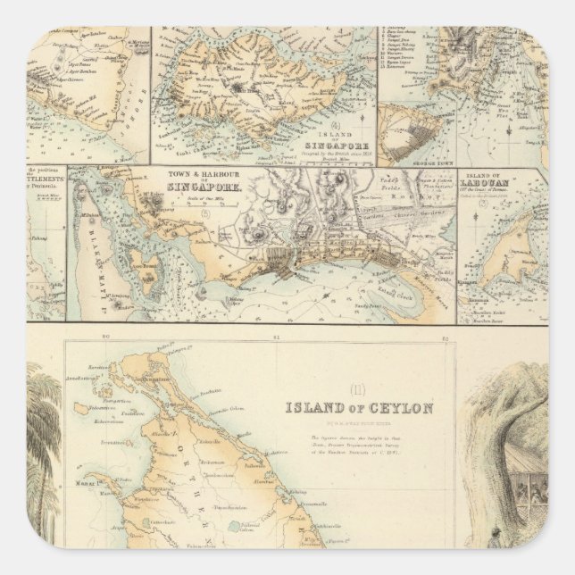 Pegatina Cuadrada Posesiones británicas en los mares de la India (Anverso)