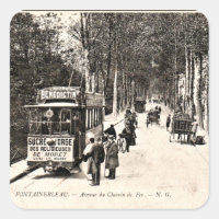 postal antigua, tranvía en Fontainbleau,