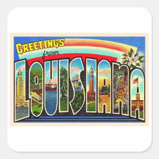 Pegatina Cuadrada Postal de carta grande del estado de Luisiana (Anverso)