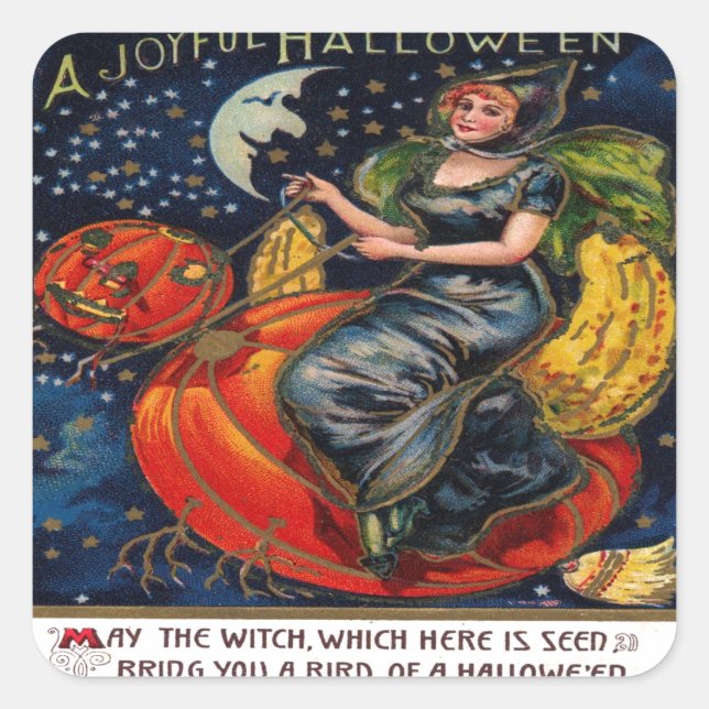 Pegatina Cuadrada Postal de Halloween de época (Anverso)