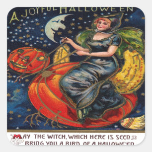Pegatina Cuadrada Postal de Halloween de época