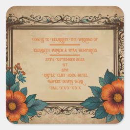 Pegatina Cuadrada Postal de invitación