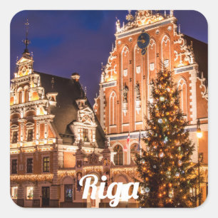 Pegatina Cuadrada Postal de navidades de Riga