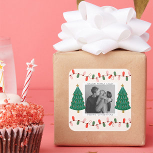 Pegatina Cuadrada Postal navideña navidad de fotografía familiar