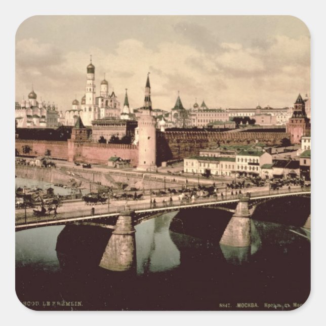 Pegatina Cuadrada Postal que representa al Kremlin, Moscú (Anverso)