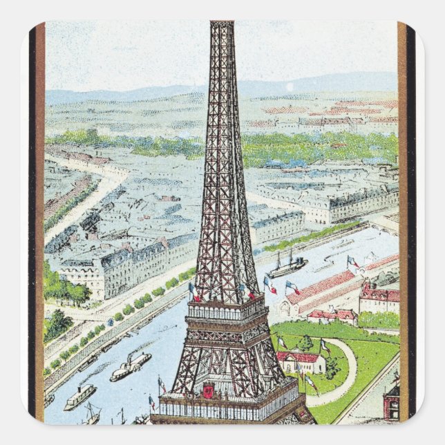 Pegatina Cuadrada Postal que representa la Torre Eiffel (Anverso)