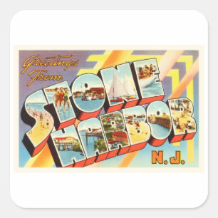 Pegatina Cuadrada Postal vieja de piedra del vintage de New Jersey