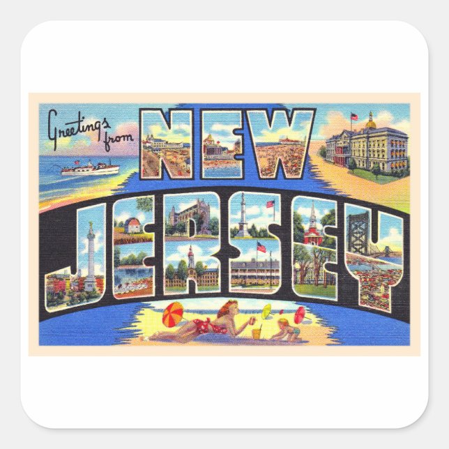 Pegatina Cuadrada Postales de letras grandes del estado de Nueva Jer (Anverso)