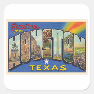 Pegatina Cuadrada Postcarta grande de Houston Texas TX